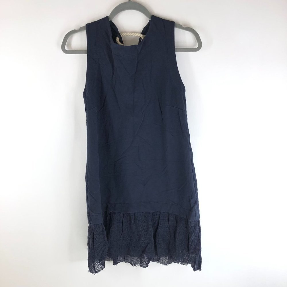 Grey State Womens Mini Dress Sleeveless Ruffle Trim Hem Lace Up Back Blue 2
